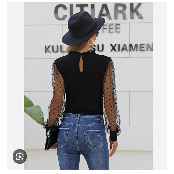 NWT blooming jelly Elegant Polka Dots Mesh Green Long Sleeve Blouse size XL - Picture 2 of 11